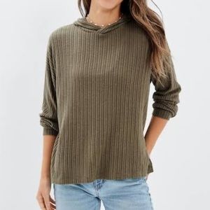 American Eagle Army Green Ribbed Oversized Hooded Top Women’s Size XS